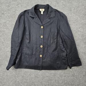 Talbots Blazer Womens 14W Petite Navy Blue Irish Linen Jacket Corpcore Classic
